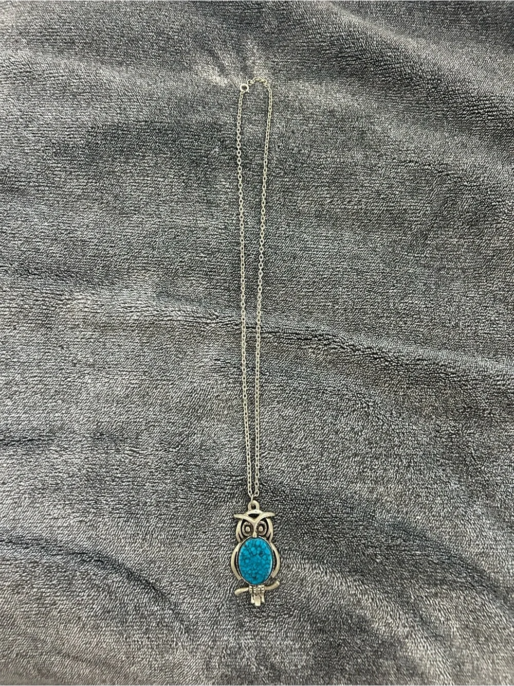 Turquoise Owl Pendant Necklace - Silver Tone & Silver Tone Pendant